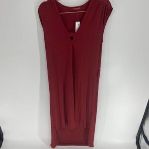 LAmade deep red v-neck sleeveless high low midi shirt dress NWT Womens S